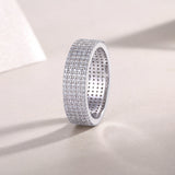 Five-Row pavé eternity band side view with white gold vermeil pavé stones