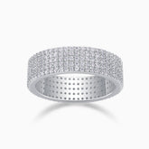 Five-Row pavé eternity band in white gold vermeil, flat front with bright stones