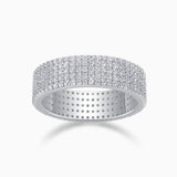 Five-Row pavé eternity band in white gold vermeil, flat front with bright stones