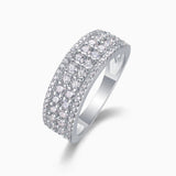 Four-row pavé moissanite eternity band, white gold vermeil, angled side profile