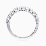Half pavé eternity ring in white gold vermeil with round moissanite stones, top view