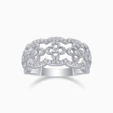 White gold vermeil moissanite band ring, hollow-cut lattice with pavé sparkle