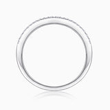 Moissanite half-row stacking band ring, white gold vermeil, plain inside profile view