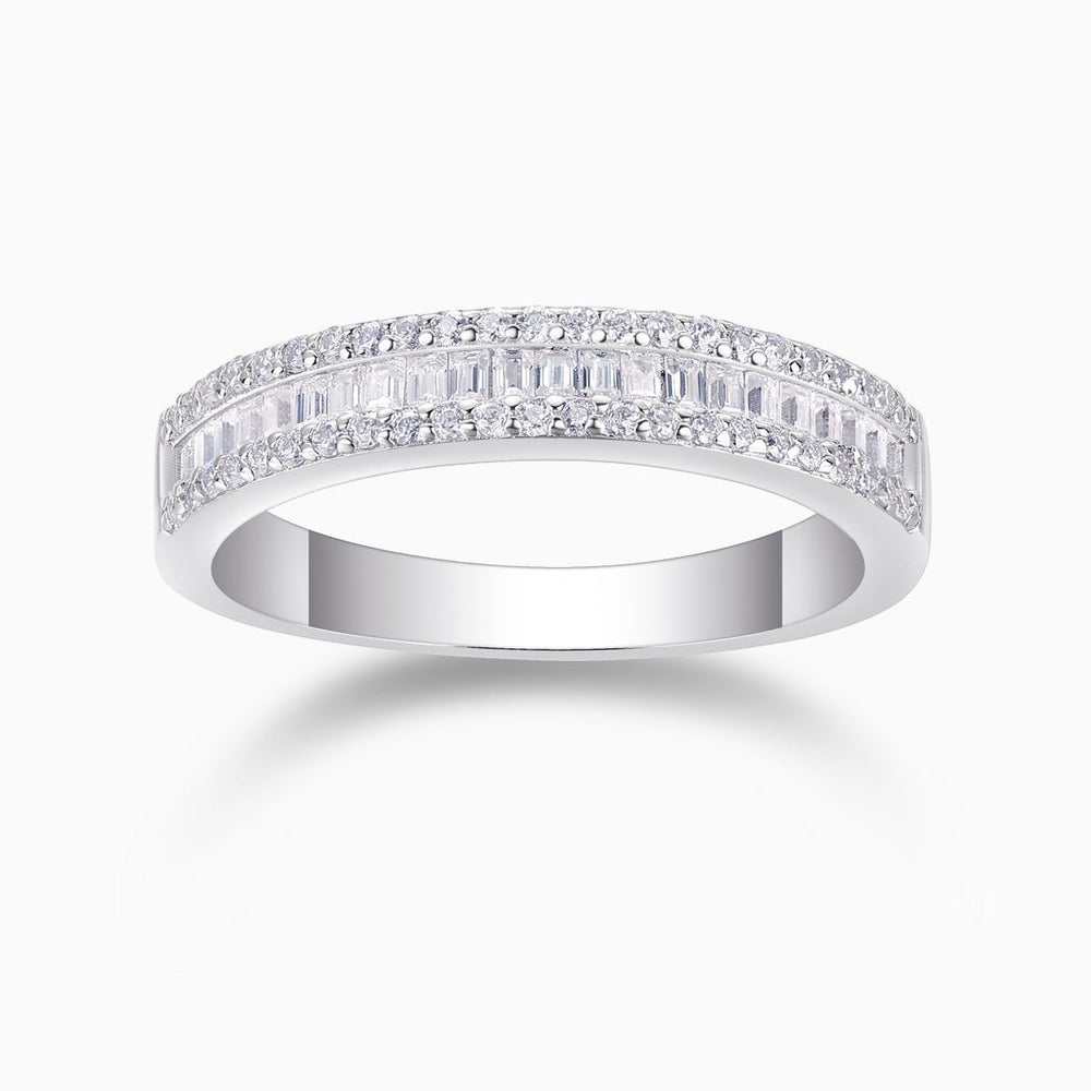 Moissanite half-row stacking band ring, white gold vermeil, paved sparkle on top