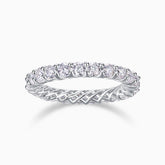 Moissanite pavé eternity band in white gold vermeil with round, prong-set stones