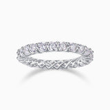 Moissanite pavé eternity band in white gold vermeil with round, prong-set stones