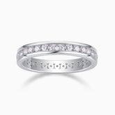 Round moissanite eternity band in white gold vermeil, full row of round stones