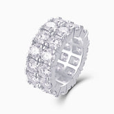 Double-row moissanite eternity band in white gold vermeil with bezel-set stones