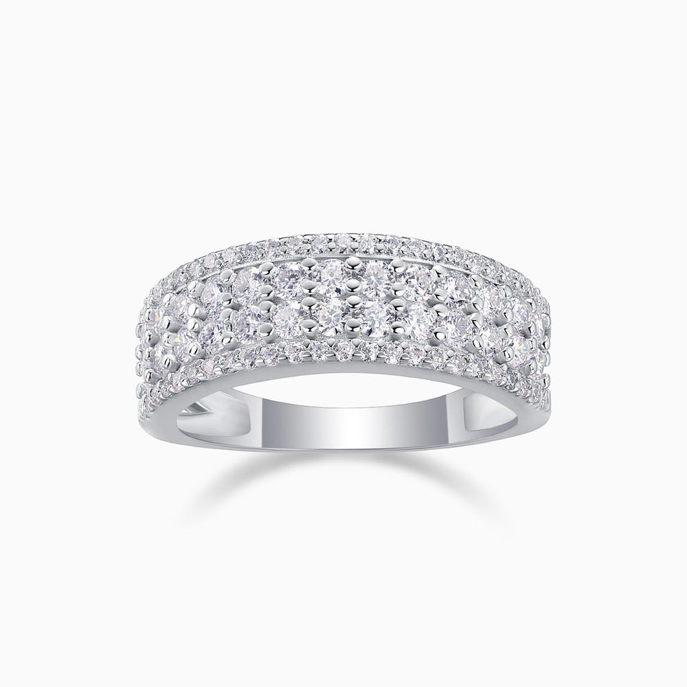 Four-row pavé moissanite eternity band, white gold vermeil, full sparkle front view