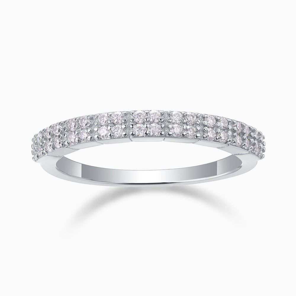 Moissanite half eternity band in white gold vermeil, pavé sparkle around top