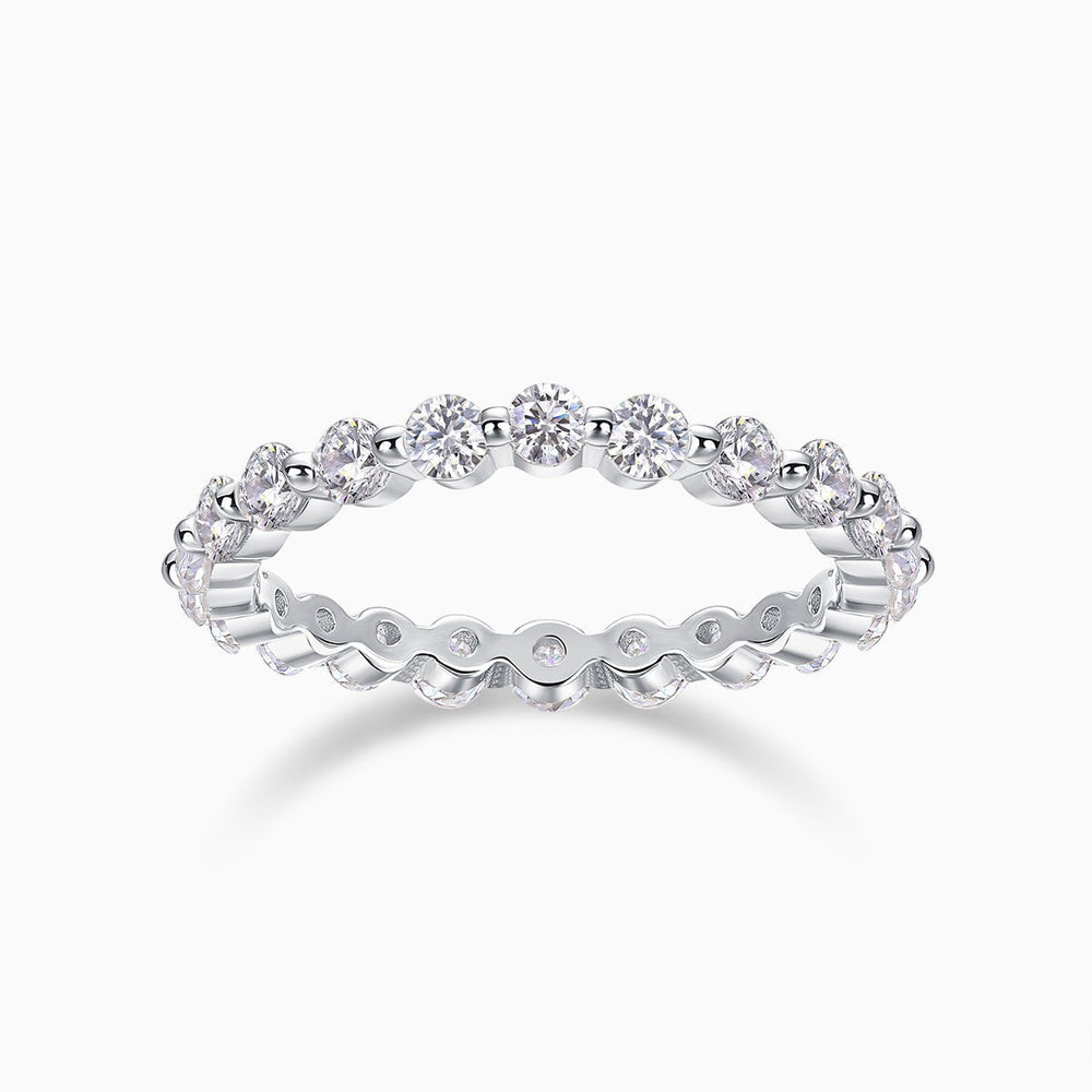 Round Cut Moissanite Eternity Band, white gold vermeil with round stones