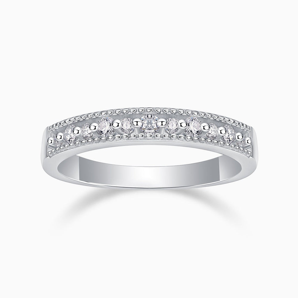 Cylen Moissanite Half Pave Eternity Band, white gold vermeil with small round stones