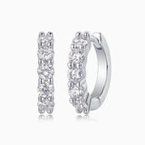 Round moissanite hoop earrings in white gold vermeil, four sparkling round stones