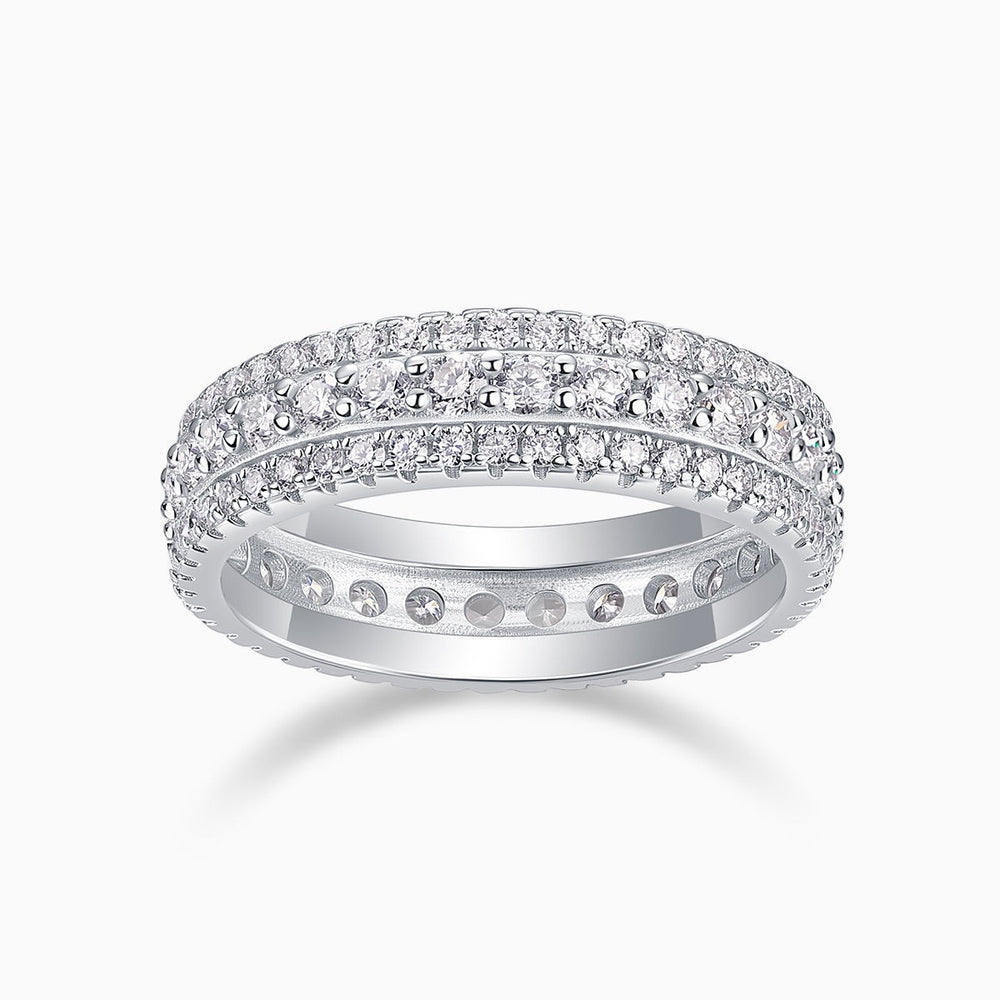 Moissanite pavé eternity band ring in white gold vermeil, full diamond-set band