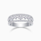 Moissanite half-row wedding band in white gold vermeil with sparkling bezel-set stones