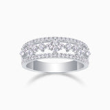 Moissanite half-row wedding band in white gold vermeil with sparkling bezel-set stones
