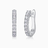 Pavé moissanite hoop earrings in white gold vermeil, stacked square pavé stones