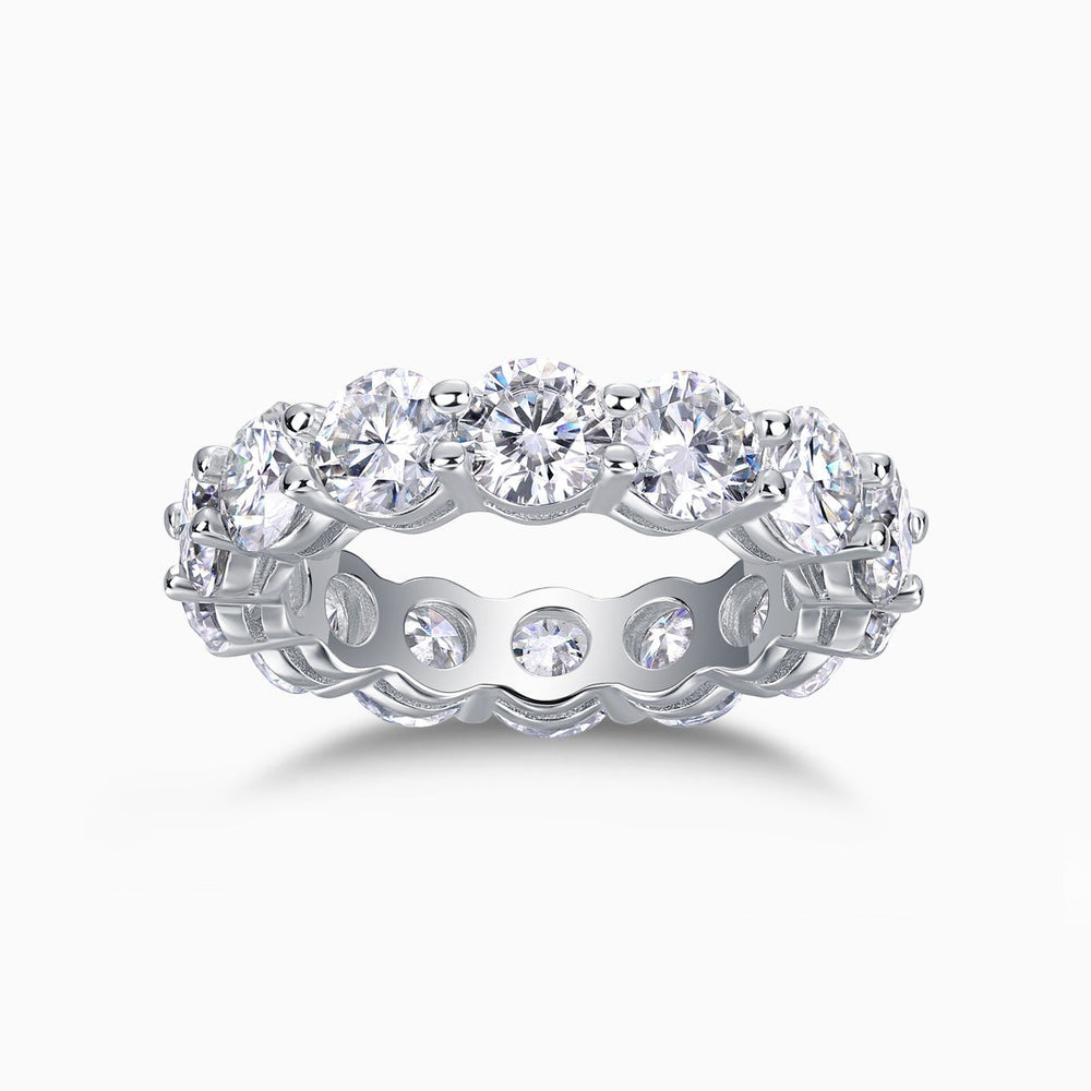 Round Moissanite Pavé wedding band, white-gold vermeil with round stones