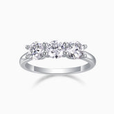 Three-stone moissanite wedding band in white gold vermeil with three round stones