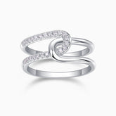 Forever Moissanite wide band ring in white gold tone with pavé stones