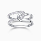 Forever Moissanite wide band ring in white gold tone with pavé stones