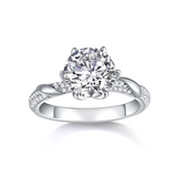 3ct twisted pavé moissanite ring with round center stone and pave band, white gold vermeil