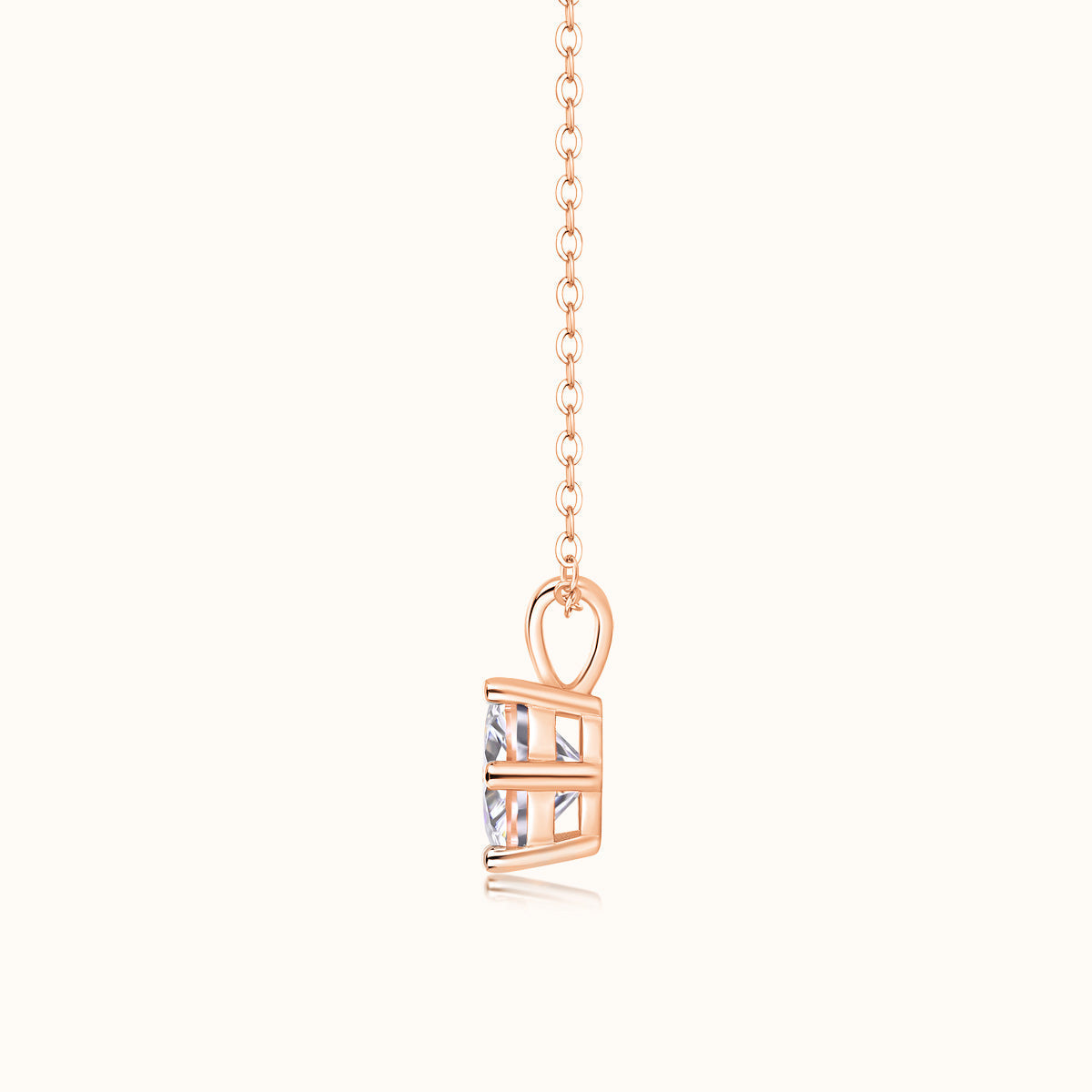 Rose gold vermeil moissanite pendant with heart bail and 6-prong crown setting