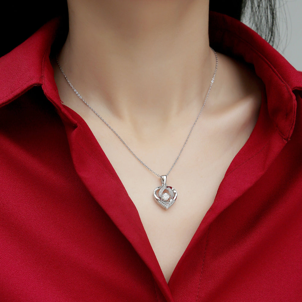 Heart-frame moissanite pendant necklace with round center stone on chain
