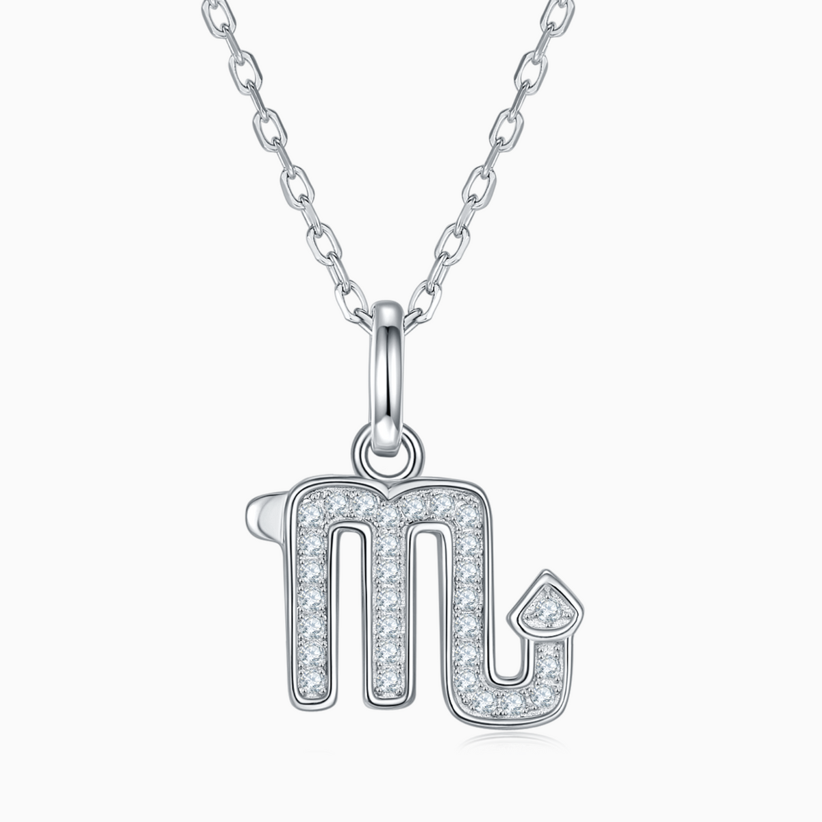 Scorpio zodiac pendant necklace, silver-tone chain with glittering scorpio glyph charm