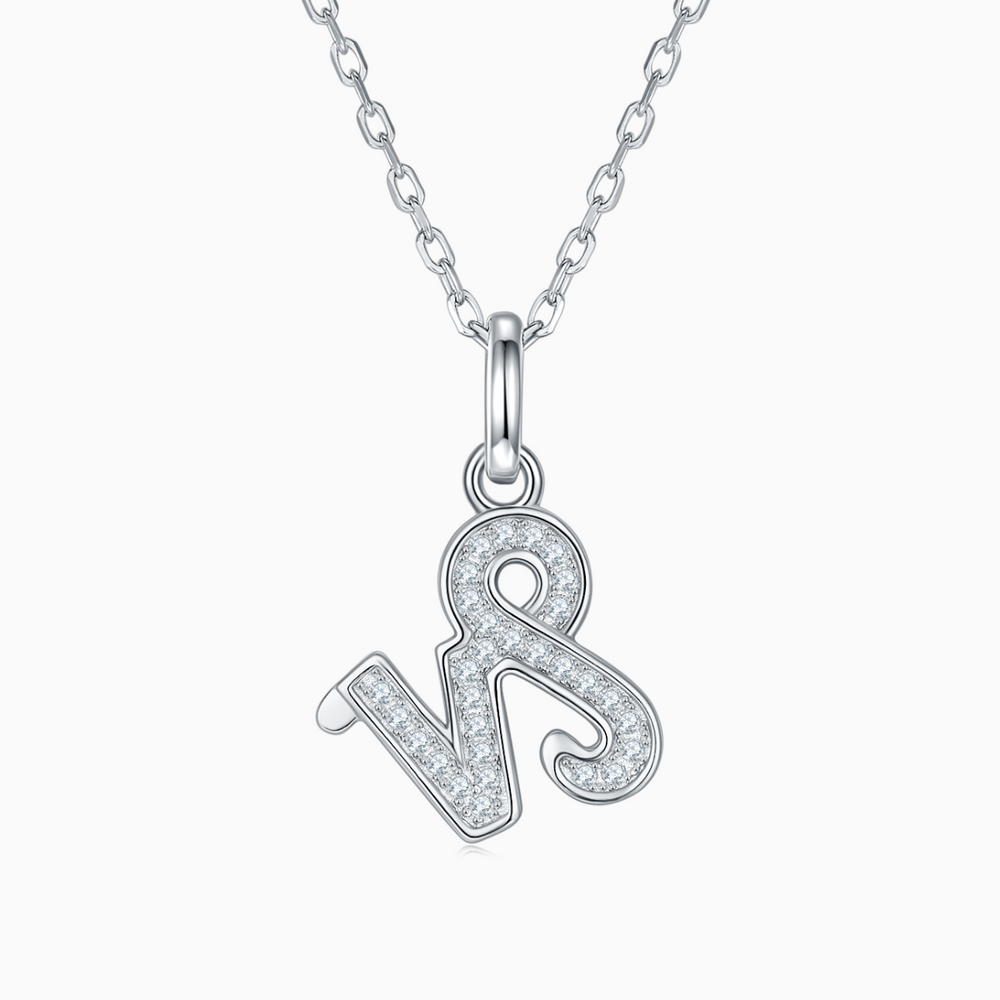 Capricorn zodiac pendant necklace in white gold vermeil, pavé moissanite charm