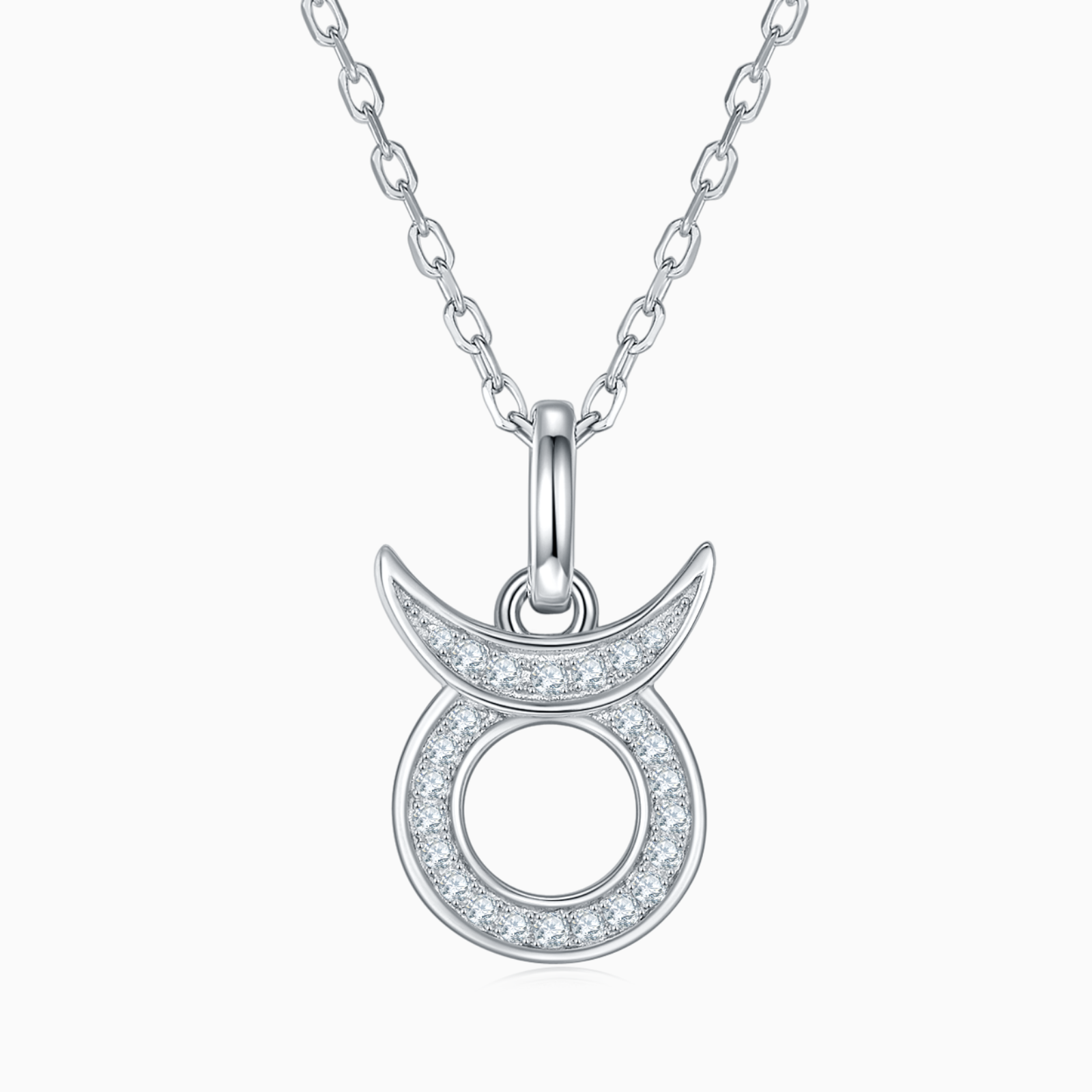 Taurus moissanite pendant necklace, white gold vermeil pavé charm on chain
