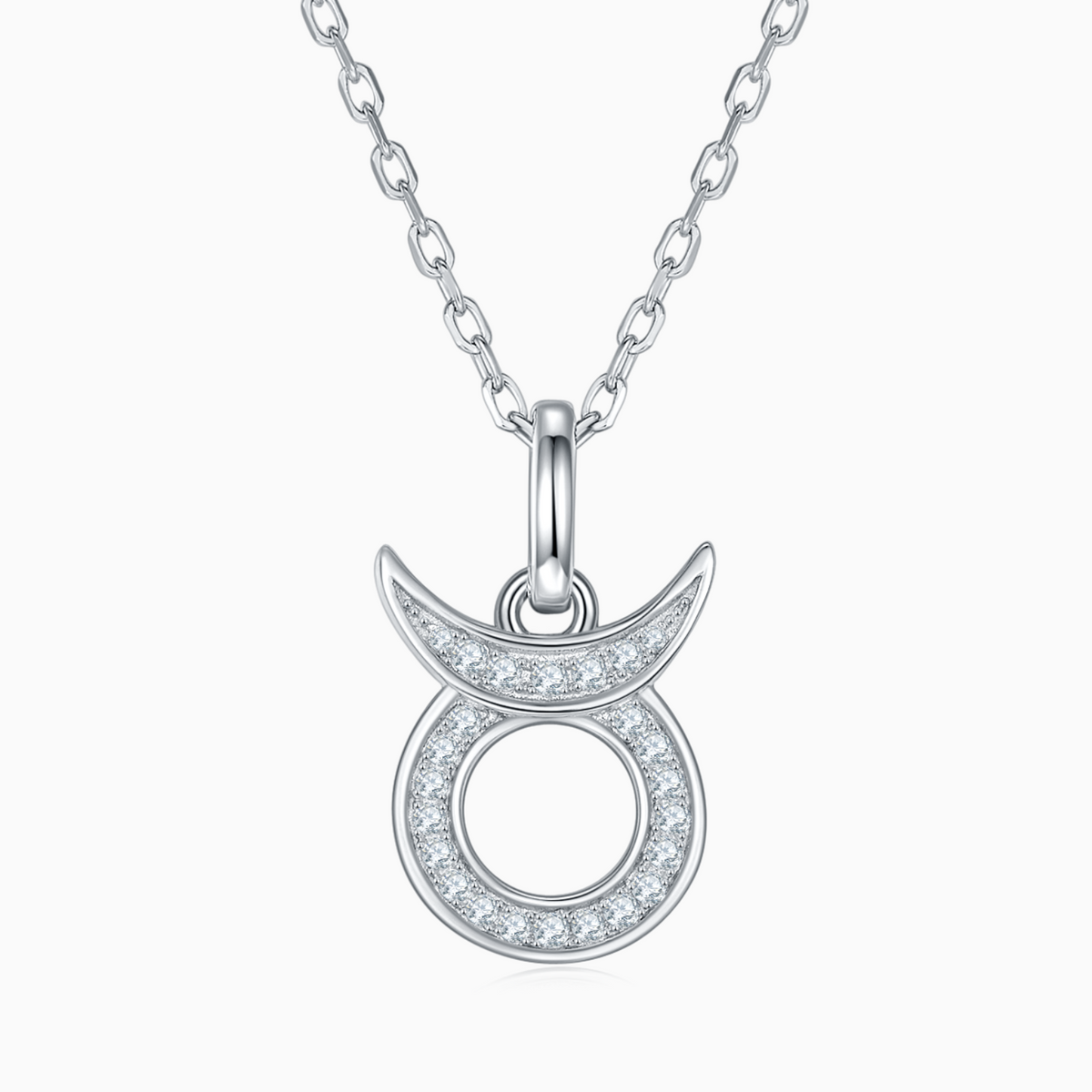 Taurus moissanite pendant necklace, white gold vermeil pavé charm on chain