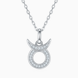 Taurus moissanite pendant necklace, white gold vermeil pavé charm on chain