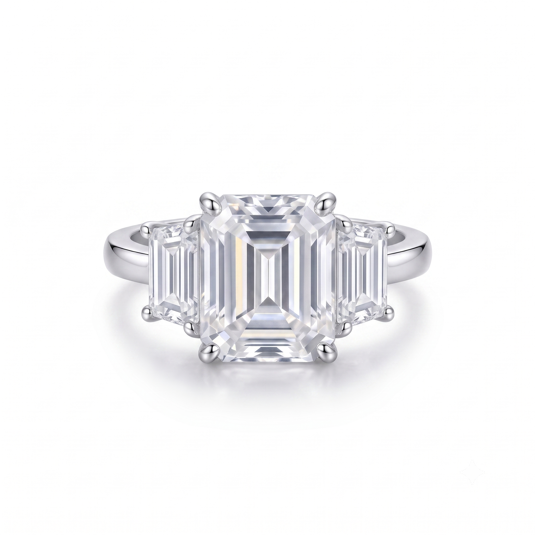Emerald Moissanite Baguette Three Stone Ring