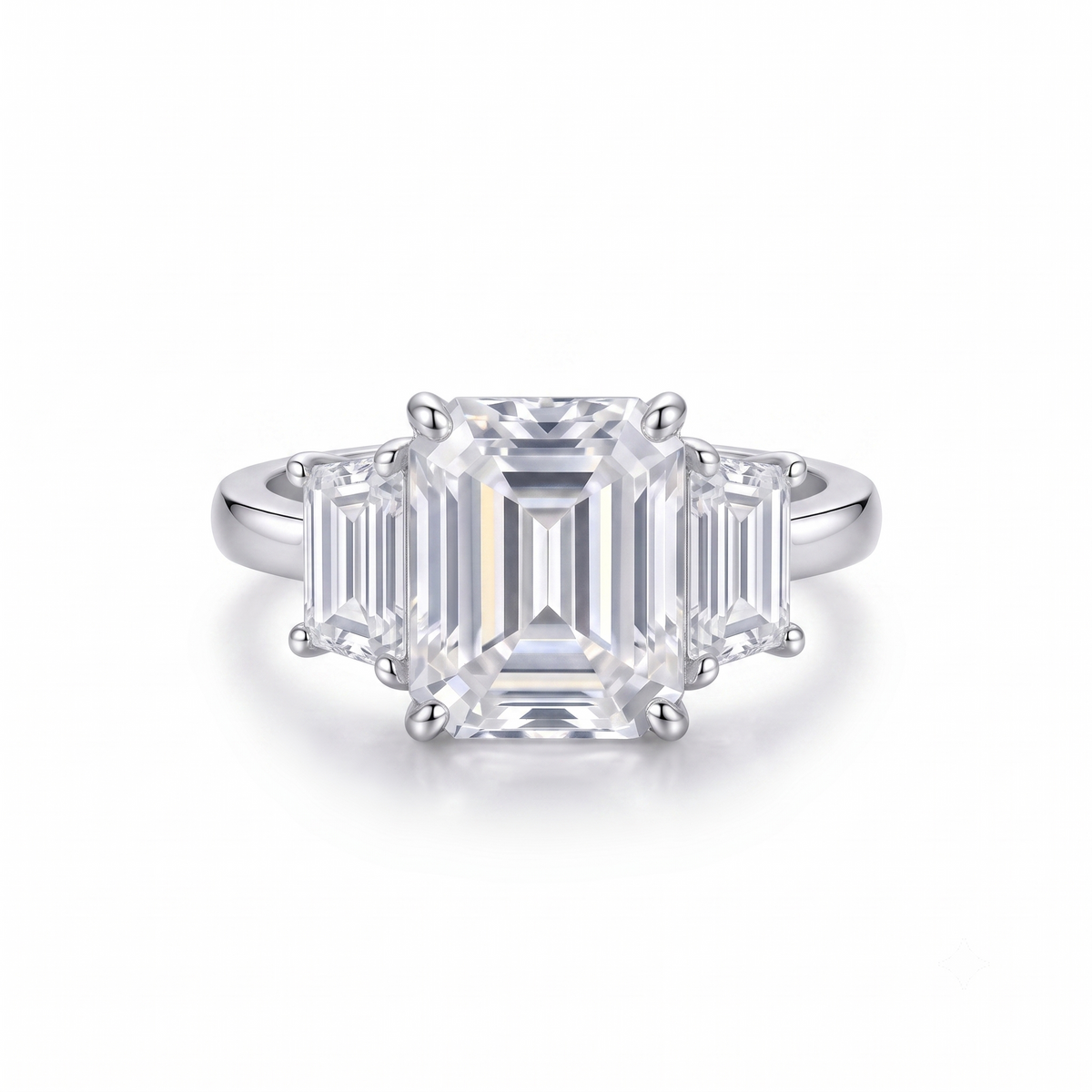 Emerald Moissanite Baguette Three Stone Ring