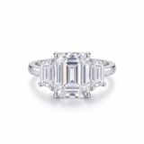 Emerald Moissanite Baguette Three Stone Ring