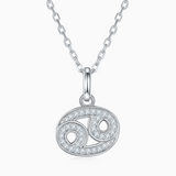 Moissanite Cancer pendant necklace with oval charm, pave stones, and bail on chain
