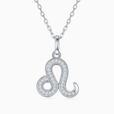 Leo zodiac pendant with moissanite, serpentine chain, white gold vermeil