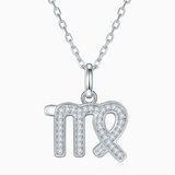 Virgo pendant necklace, white gold vermeil; pavé crystal and green enamel V charm
