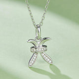 Pisces pendant on link chain, white gold vermeil, pavé bar across the center and fins