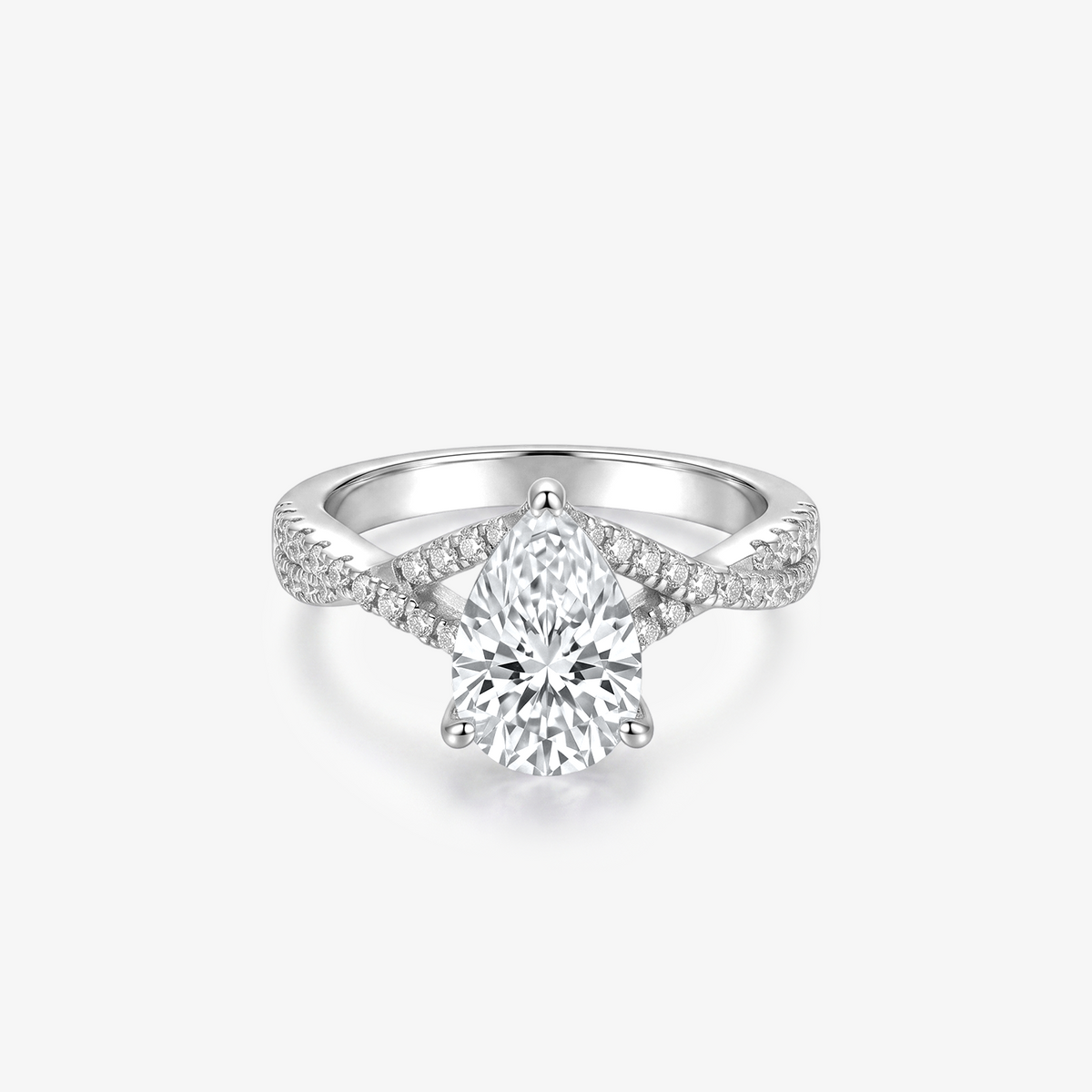 Pear Moissanite Split Shank Pavé Ring