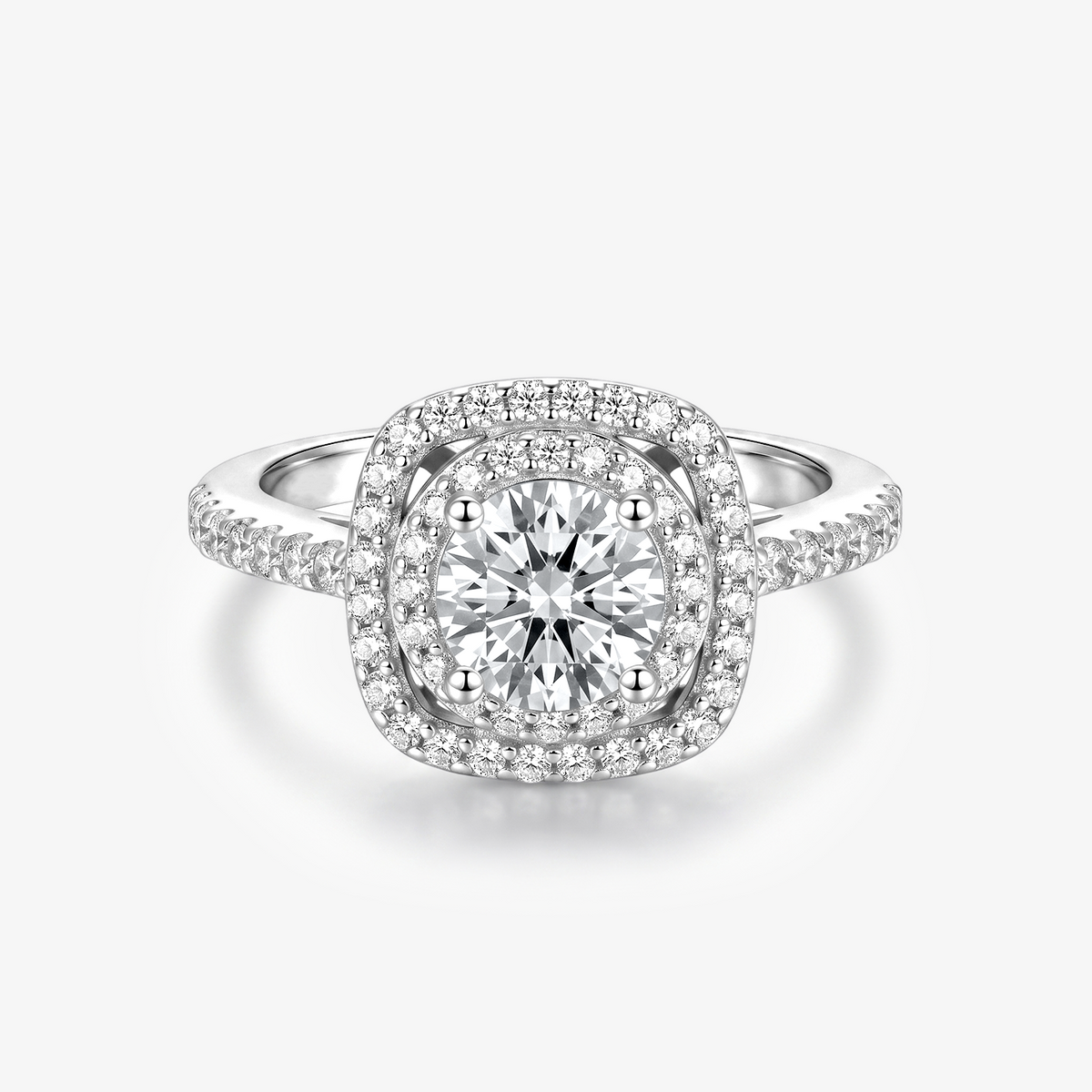 Round Moissanite Double Cushion Halo Ring