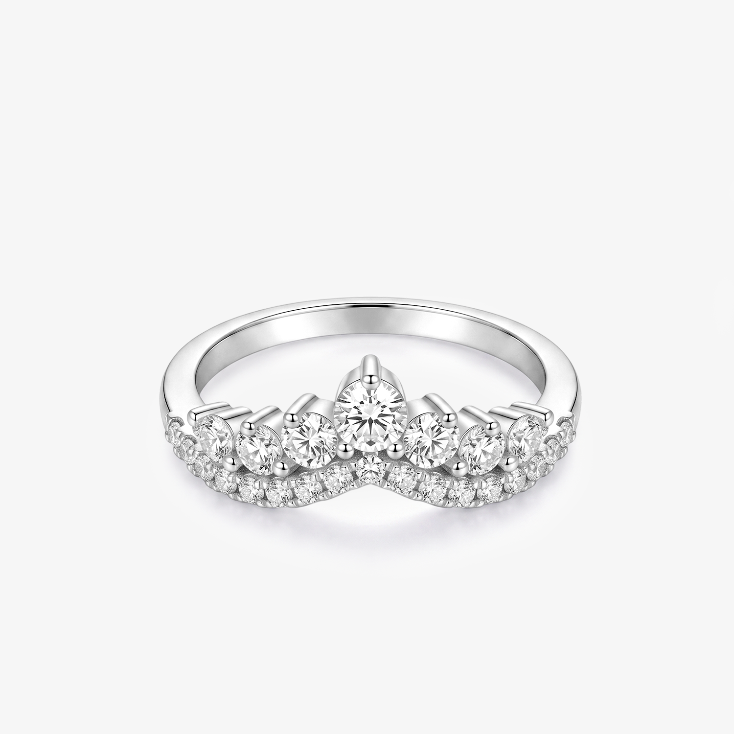 Round Moissanite Double Layer Crown Ring