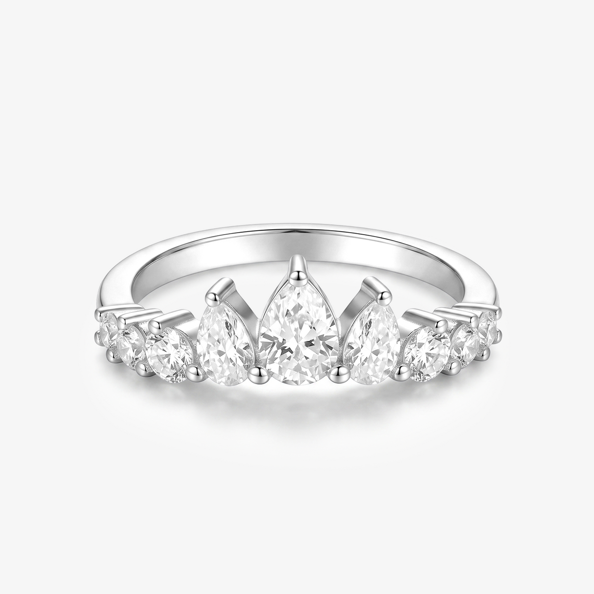 Pear Moissanite Crown Tiara Band Ring