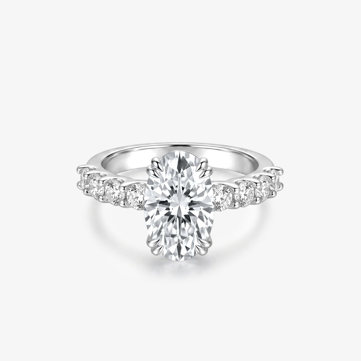 Oval Moissanite Graduated Shoulder Ring
