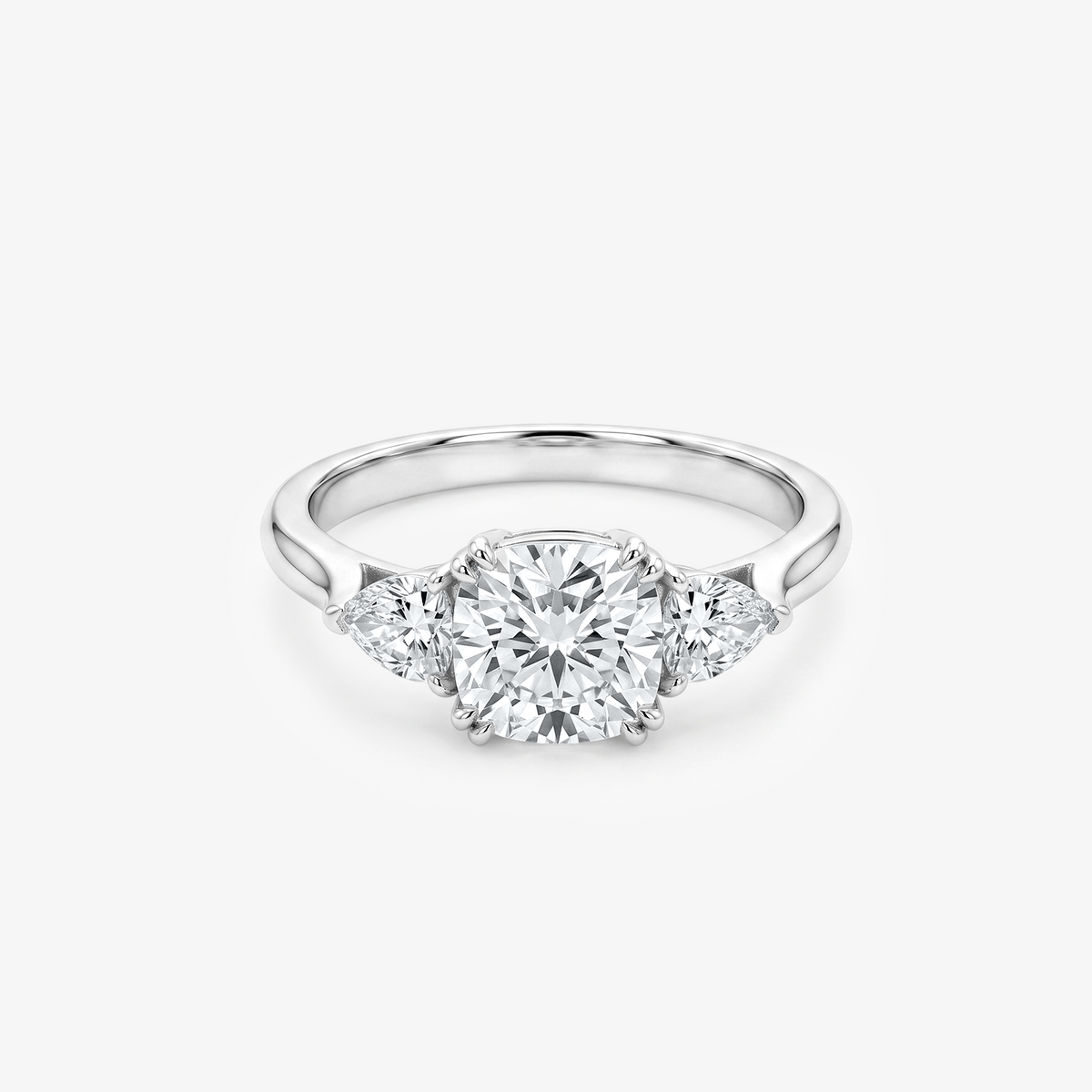 Cushion Moissanite Trillion Three Stone Ring