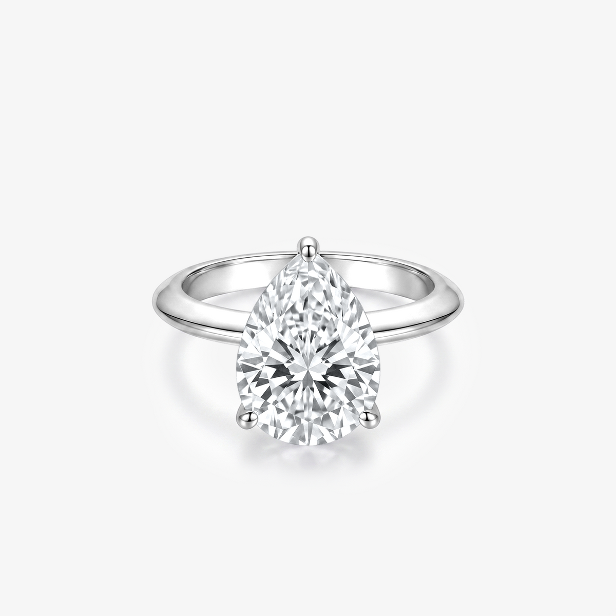 Pear Moissanite Solitaire Plain Band Ring