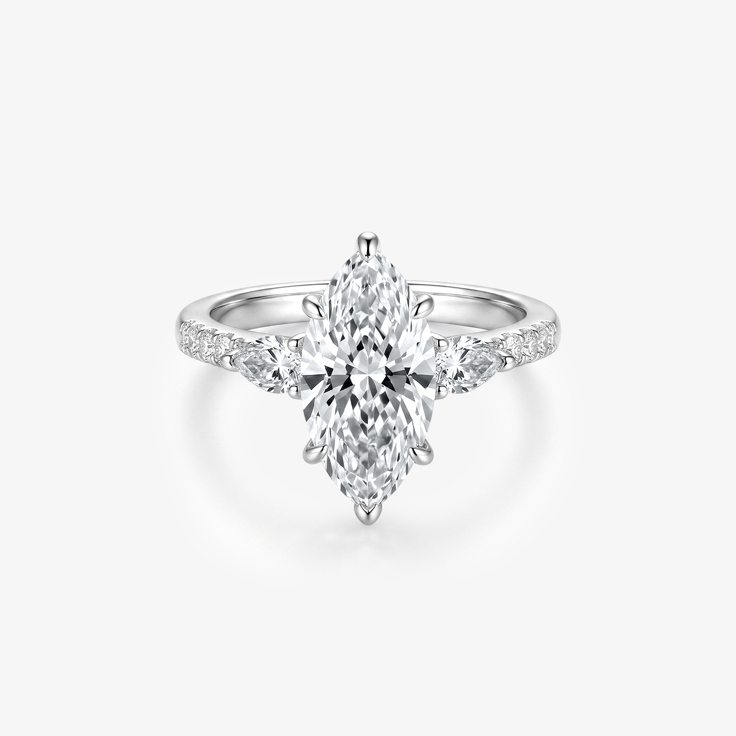 Marquise Moissanite Three Stone Pavé Ring
