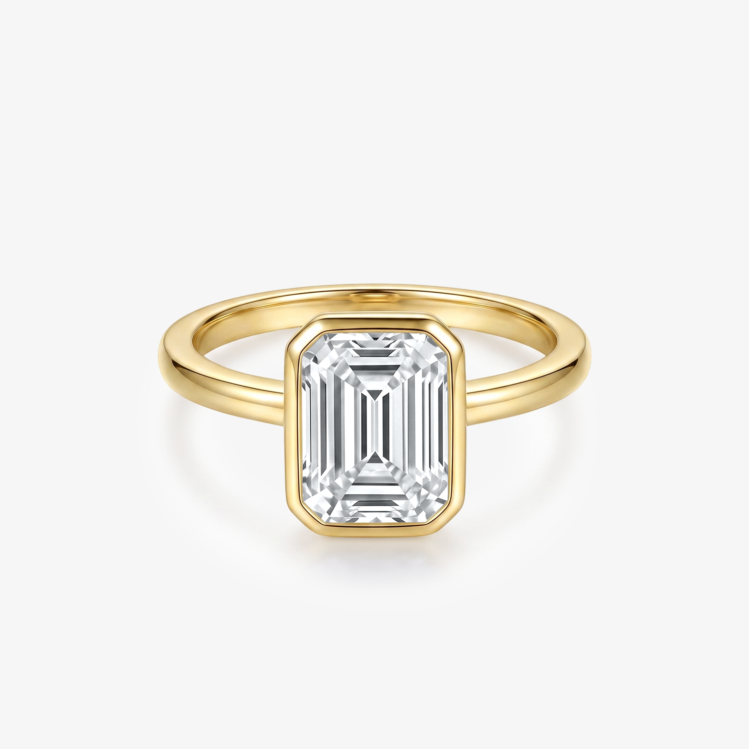 Emerald Moissanite Bezel Solitaire Gold Ring