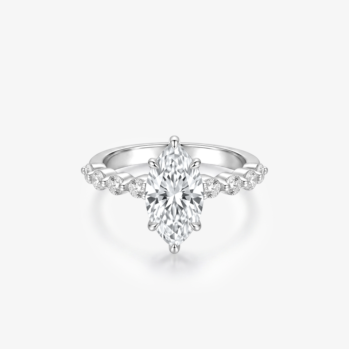 Marquise Moissanite Round Shoulder Band Ring